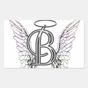 Sticker Rectangulaire Lettre B Monogramme initial avec ailes angéliques 
