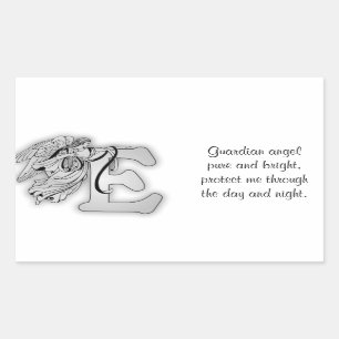 Sticker Rectangulaire Lettre E ange monogramme alphabet initial noir et