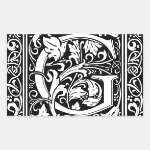 Sticker Rectangulaire Lettre G Monogramme médiéval Art Nouveau