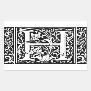 Sticker Rectangulaire Lettre H Monogramme médiéval Art Nouveau