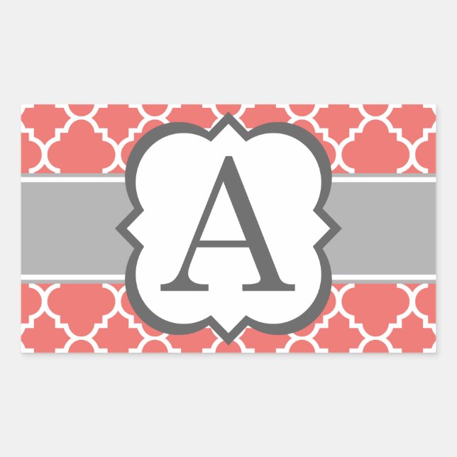 Sticker Rectangulaire LETTRE MONOGRAPHIQUE BLANC DE Corail A QUATREFEIL (Devant)
