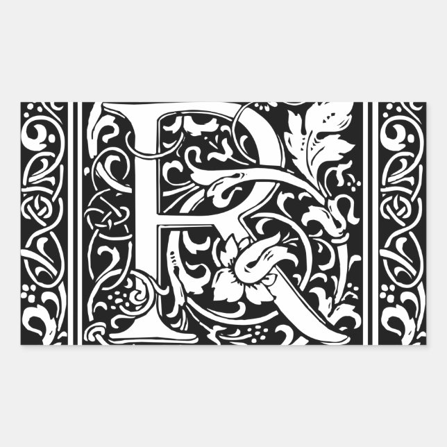 Sticker Rectangulaire Lettre R Monogramme médiéval Art Nouveau (Devant)