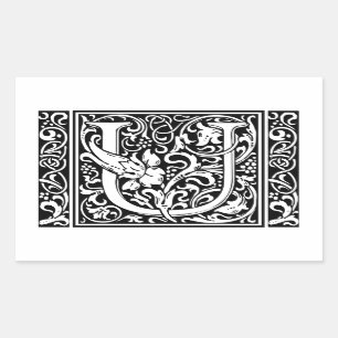 Sticker Rectangulaire Lettre U Monogramme médiéval Art Nouveau