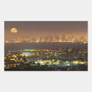 Sticker Rectangulaire Lever de lune sur la ligne d'horizon de San Diego