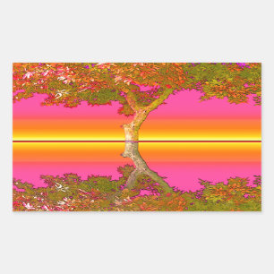Sticker Rectangulaire Lever du soleil et coucher du soleil avec arbre