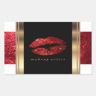 Sticker Rectangulaire Lèvres Parties scintillant rouges et élégants Acce