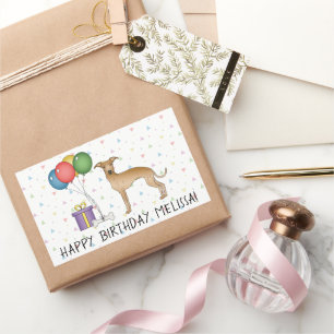 Sticker Rectangulaire Lévrier Italien Faon Chien Mignon - Joyeux Anniver