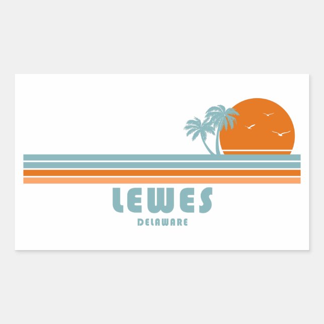 Sticker Rectangulaire Lewes Delaware Sun Palm Trees (Devant)