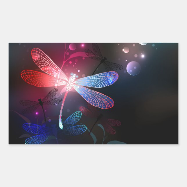 Sticker Rectangulaire libellule rouge brillante (Devant)