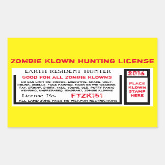 STICKER RECTANGULAIRE LICENCE DE CHASSE DE ZOMBIE KLOWN