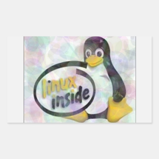 Sticker Rectangulaire LINUX INSIDE Tux Linux Penguin Logo (Devant)