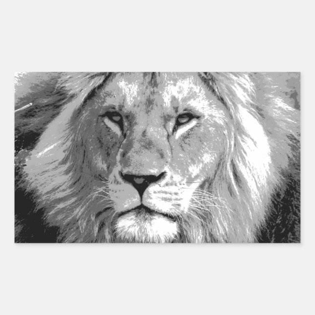 Sticker Rectangulaire Lion noir blanc (Devant)