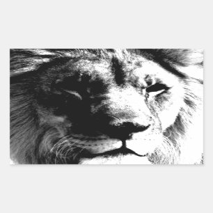 Sticker Rectangulaire Lion noir et blanc