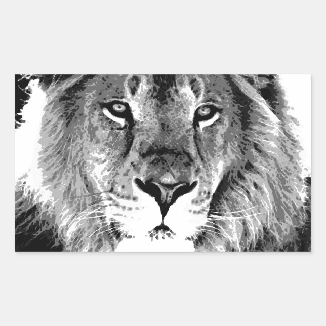 Sticker Rectangulaire Lion noir et blanc (Devant)