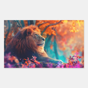 Sticker Rectangulaire Lion royal dans la conception forestière enchantée