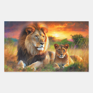 Sticker Rectangulaire Lionne avec son petit
