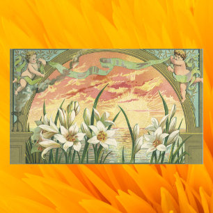 Sticker Rectangulaire Lis de Pâques vintage au lever du soleil et anges 