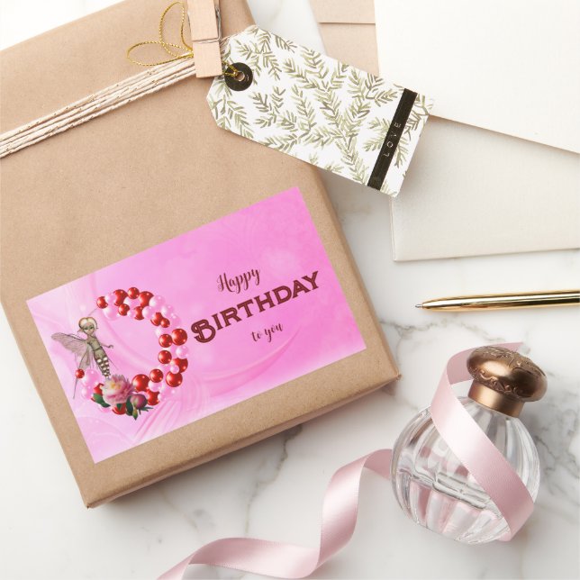 Sticker Rectangulaire Little Fairy vous souhaite un joyeux anniversaire (Cadeaux)