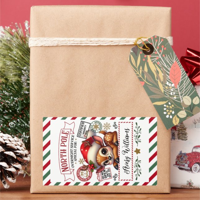 Sticker Rectangulaire Livraison spéciale de Noël de Cerfs mignons de San (vacances)