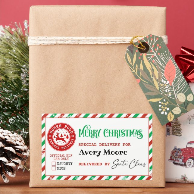 Sticker Rectangulaire Livraison spéciale père Noël Pôle Nord Cadeau de N (vacances)