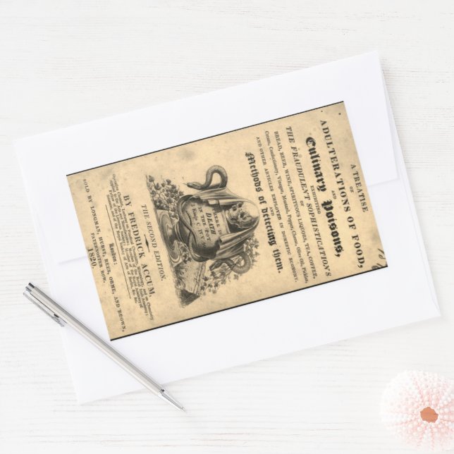 Sticker Rectangulaire Livre de poisons culinaires de 1820 crâne antique (Enveloppe)