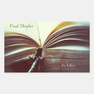 Sticker Rectangulaire livre vintage ouvrir ex libris