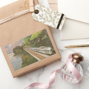 Sticker Rectangulaire Locomotive vintage en campagne, Vacances en train