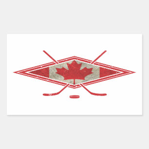 Sticker Rectangulaire Logo canadien de drapeau d'hockey