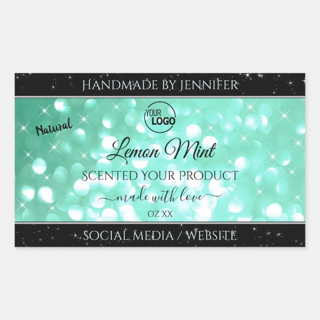 Sticker Rectangulaire Logo de Parties scintillant Turquoise brillant Éti (Devant)
