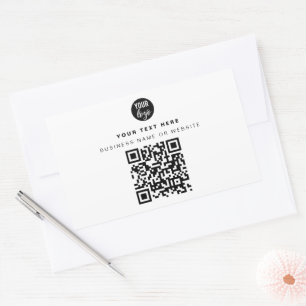 Sticker Rectangulaire Logo d'entreprise QR Code Moderne Minimaliste Blan