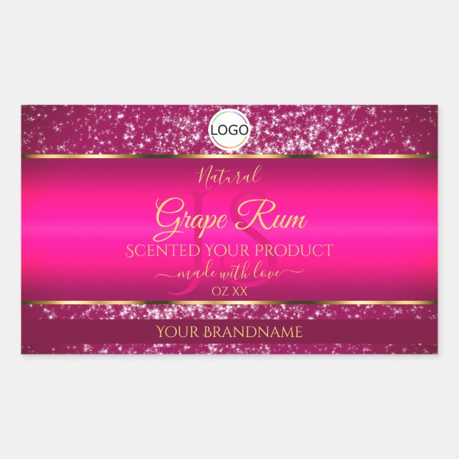 Sticker Rectangulaire Logo rose or et initiales Parties scintillant Étiq (Devant)