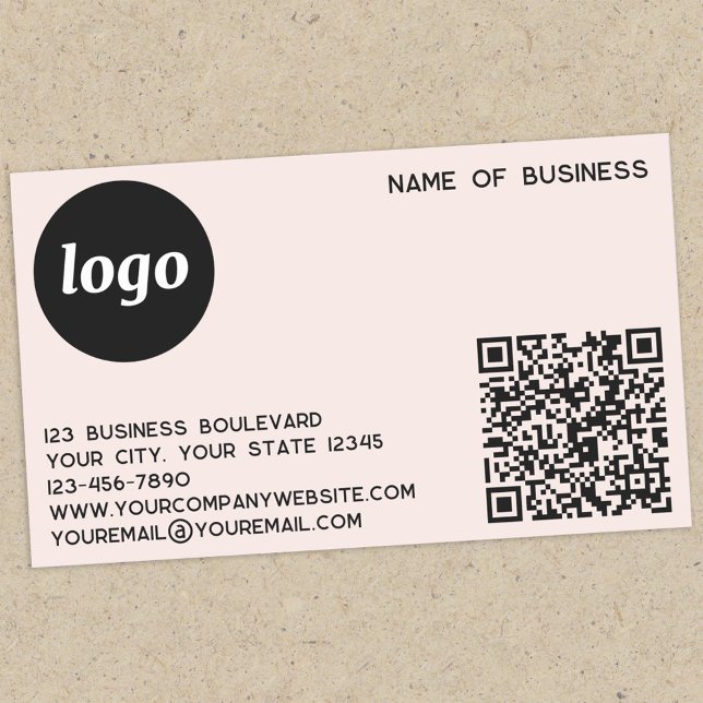 Sticker Rectangulaire Logo simple et code QR rose pâle (Logo QR code with custom text business promotional sticker)