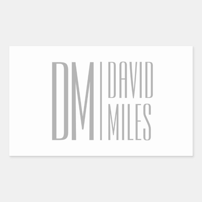 Sticker Rectangulaire Logo Stylish Minimal & Modern Grey Initiales & Nom (Devant)