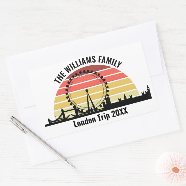 Sticker Rectangulaire Londres Angleterre Sunset Custom Family Trip (Enveloppe)