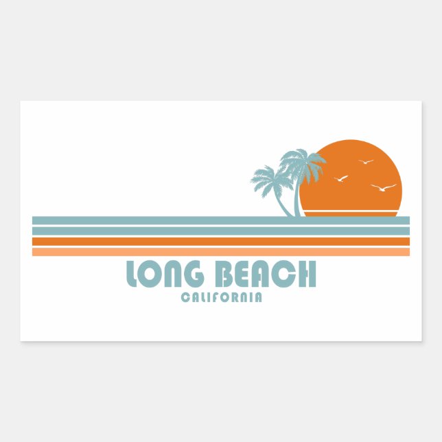 Sticker Rectangulaire Long Beach Californie Sun Palm Trees (Devant)