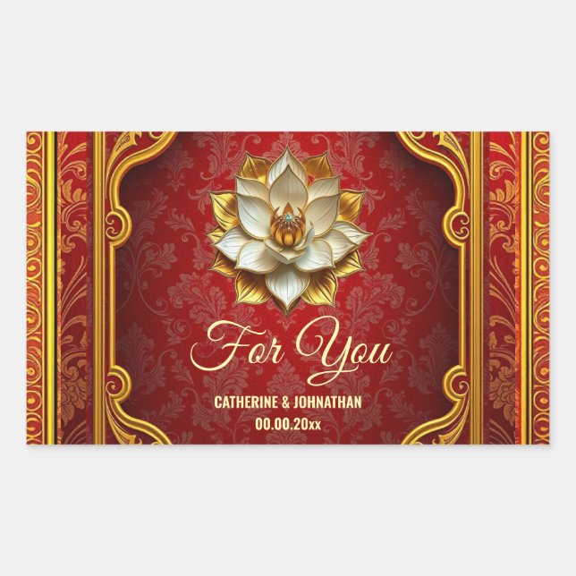 Sticker Rectangulaire Lotus flower Hind or bordeaux brocade indienne (Devant)