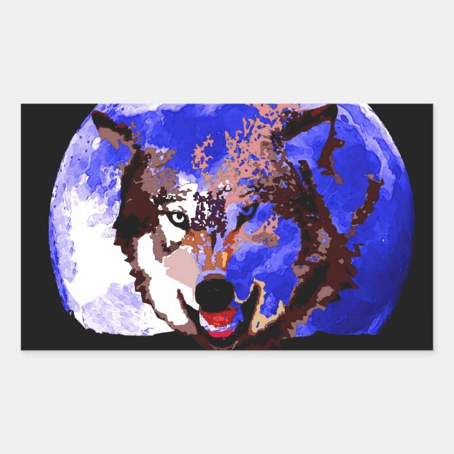 Sticker Rectangulaire Loup et Pleine lune (Devant)