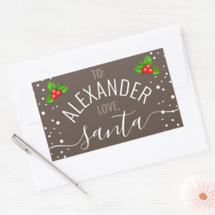 Sticker Rectangulaire  "Love, Père Noël" Nom personnalisé Taupe Holid