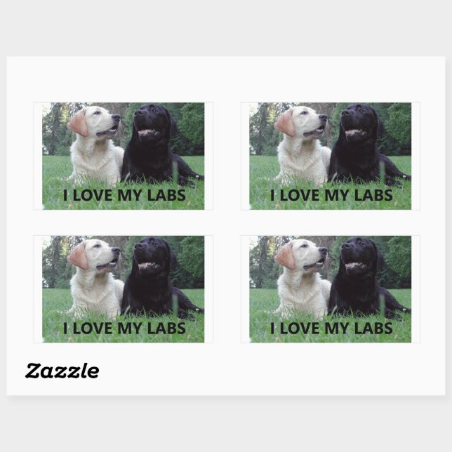 Sticker Rectangulaire LR I Love My Labs avec photo (Feuille)