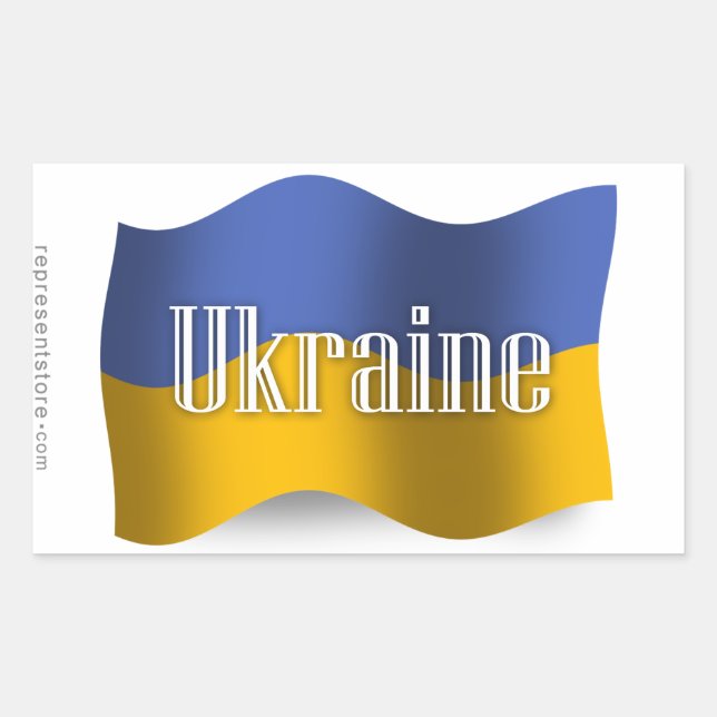 Sticker Rectangulaire L'Ukraine brandissant son drapeau (Devant)