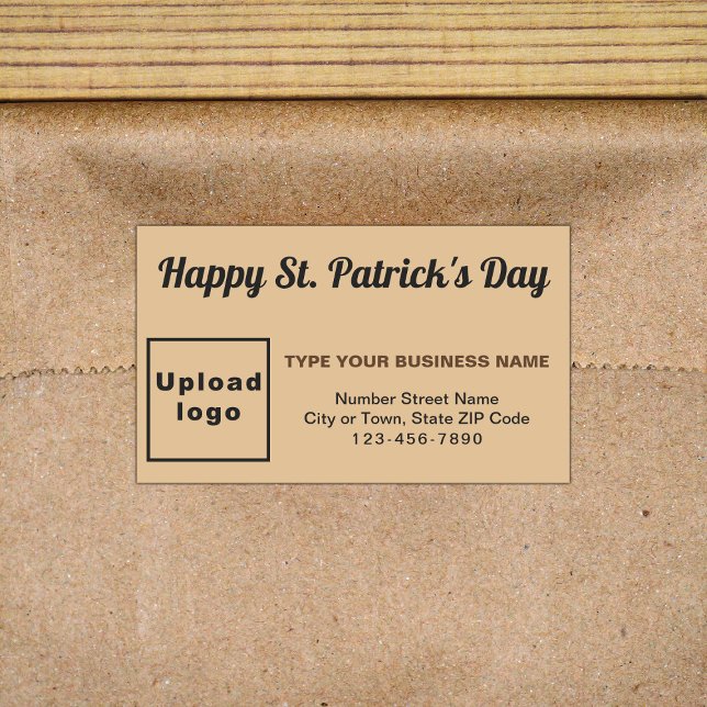 Sticker Rectangulaire Lumière Brown Saint Patrick (Business brand with Saint Patrick greeting on light brown rectangle sticker)