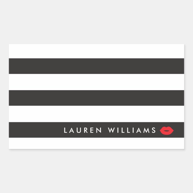 Sticker Rectangulaire Luxe Black/White Stripes Rouge Lips maquillage Art (Devant)