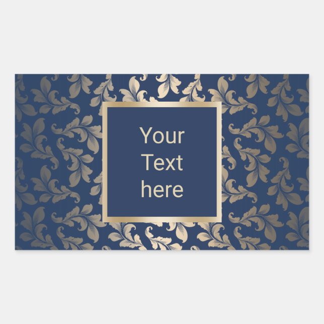 Sticker Rectangulaire Luxe Gold Ornament Elégant Marine Blue Salon (Devant)