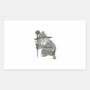 Sticker Rectangulaire Magicien barbu avec le personnel du magicien