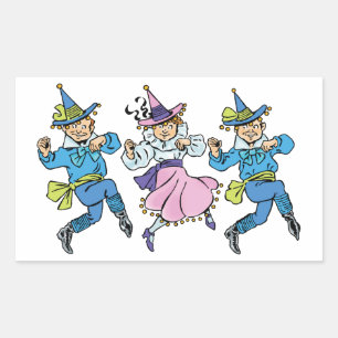 Sticker Rectangulaire Magicien vintage d'Oz, mignons Munchkins dansants 