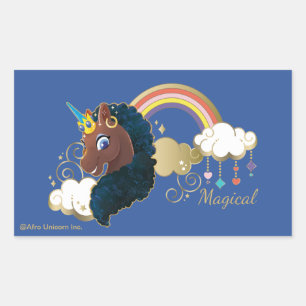 Sticker Rectangulaire Magique Unicorn Arc en ciel et nuages Design