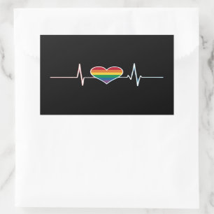 Sticker Rectangulaire Magnifique LGBT Fierté Gay Battement de coeur Lesb