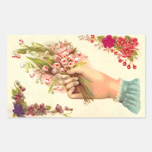 Sticker Rectangulaire Main vintage de l'amour Offrir Lys de la Vallée