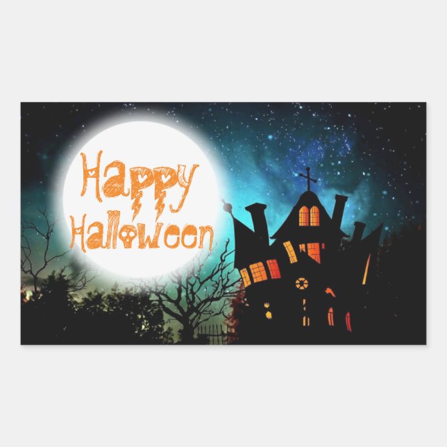 Sticker Rectangulaire Maison hantée d'Halloween éffrayant (Devant)