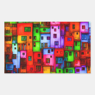 Sticker Rectangulaire Maisons colorées 3